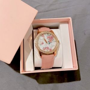 Brand New Rose Pink Analog Watch with Floral Design and Stones